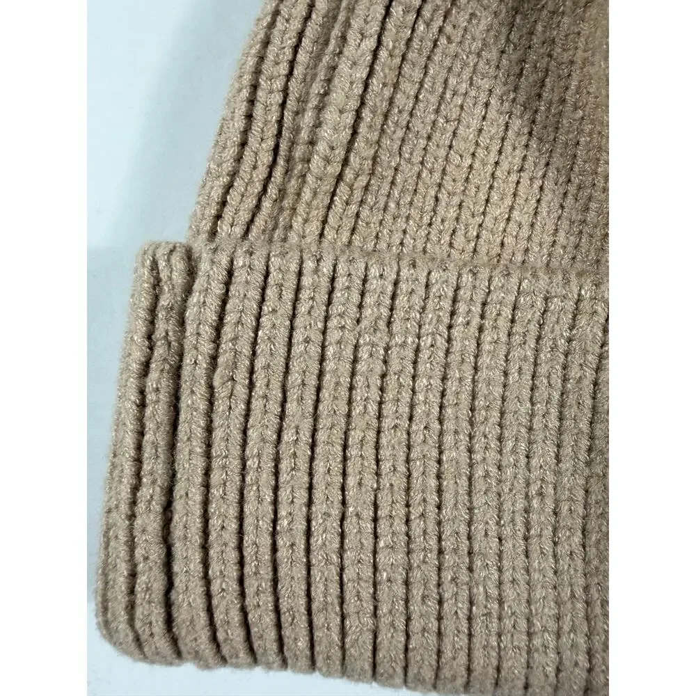 H&M Kids Ribbed Pom Pom Beanie Hat Pink Beige Rust Brown 7-12 Years